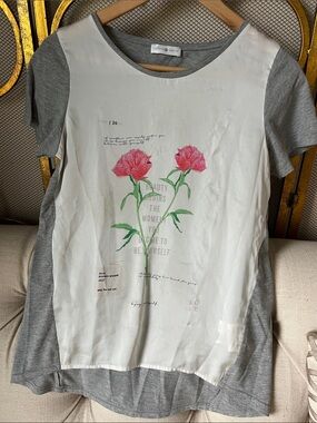 Comfort Colors Gray Short Sleeve Tee with Floral Front Panel